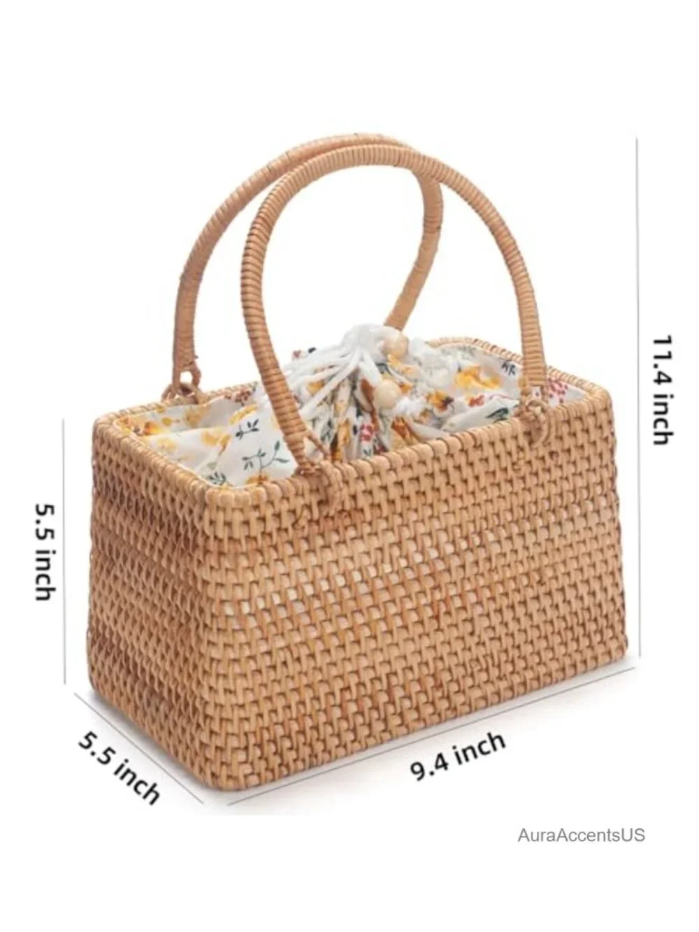Rattan Wicker Handbag with Drawstring Closure, Summer Beach Bag for Travel